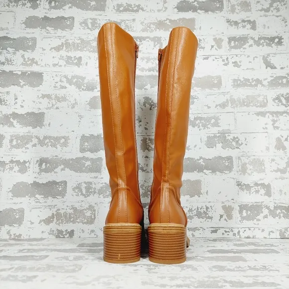 NEW STEVEN by Steve Madden Calda Brown Leather Block Heel Knee-High Boots V223