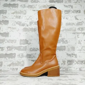 NEW STEVEN by Steve Madden Calda Brown Leather Block Heel Knee-High Boots V223
