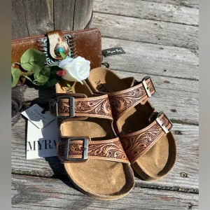 New Summer Myra Bag Handmade Tooled Genuine Leather Spring Sandals Sz 6,7,8,9,10