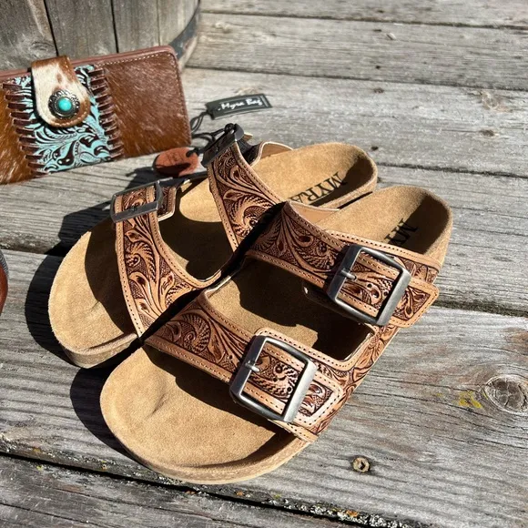 New Summer Myra Bag Handmade Tooled Genuine Leather Spring Sandals Sz 6,7,8,9,10