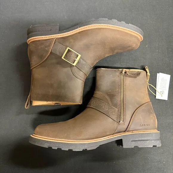 New Teva Rowena Buckle Bison Brown Waterproof Leather Boots 10