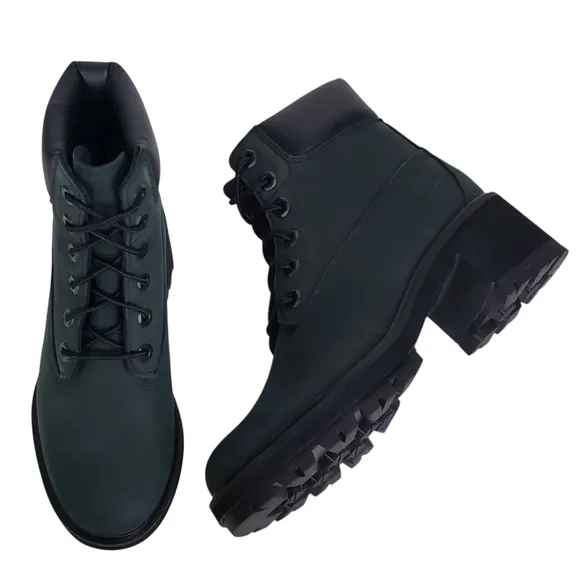 New Timberland womens kinsley 6 in waterproof boots black green block heel lace
