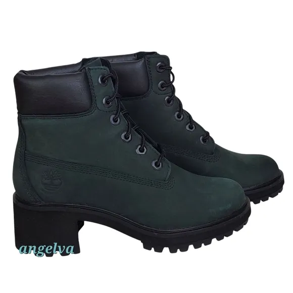 New Timberland womens kinsley 6 in waterproof boots black green block heel lace