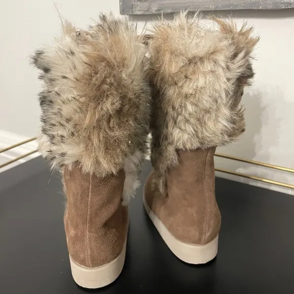 New Toddler Girls Joyfolie Belinda Dark Brown Faux Fur Low Wedge Suede Boots 7