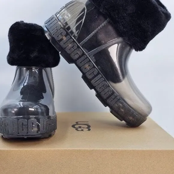 new UGG Clear Rain Boots removable lining sock Branded Platform Drizlita