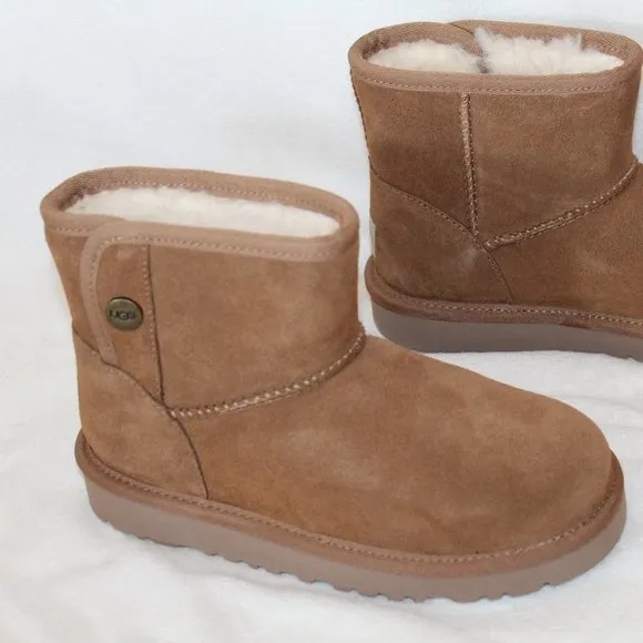 NEW UGG JONA‎ CHESTNUT SUEDE SHEARLING MINI GIRL'S BOOTS