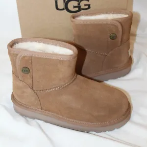 NEW UGG JONA‎ CHESTNUT SUEDE SHEARLING MINI GIRL'S BOOTS