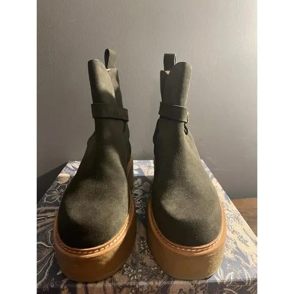 NEW Ulla Johnson Lennox Beech Suede Ankle Buckle Platform Boots US SZ 5.5 EUR 35