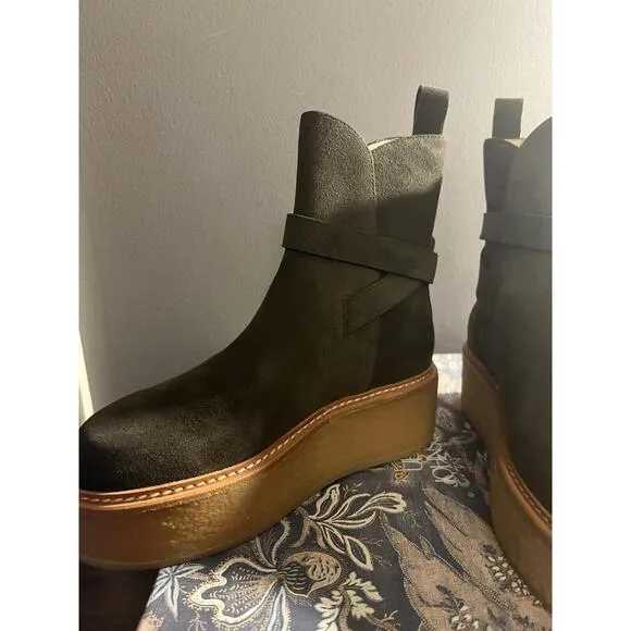 NEW Ulla Johnson Lennox Beech Suede Ankle Buckle Platform Boots US SZ 5.5 EUR 35