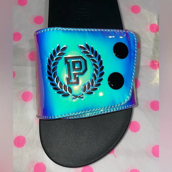 New Victoria’s Secret PINK slides snap pink slides flip flops pink sandals holo