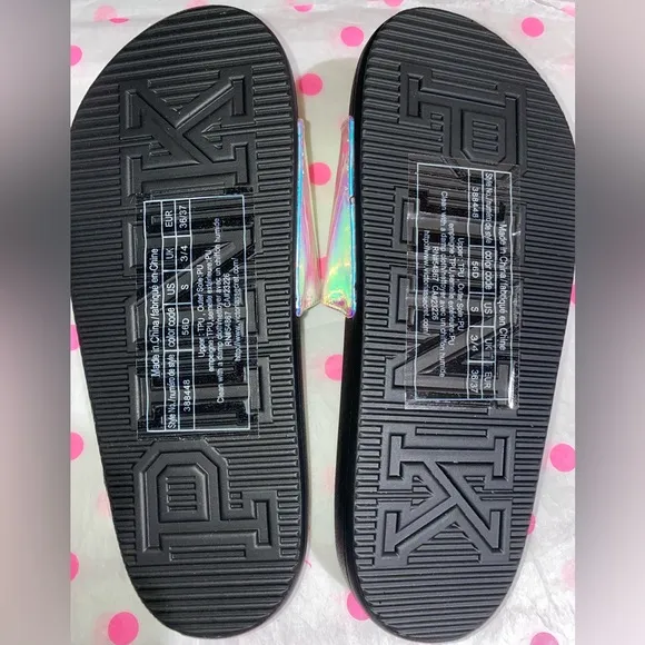 New Victoria’s Secret PINK slides snap pink slides flip flops pink sandals holo