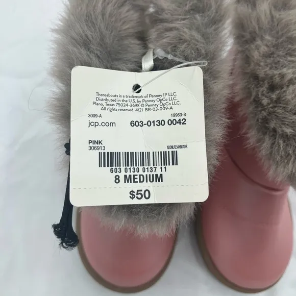 NEW WITH TAGS THERE ABOUTS GIRL TODDLER PINK BOOTS WITH FAUX GRAY FUR