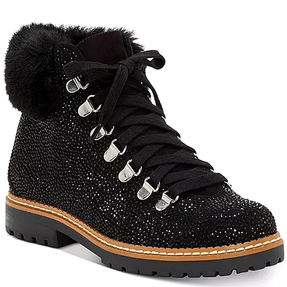 new w/o Box INC International Concepts Pravale 3 Lug Sole Lace-Up Bling Booties