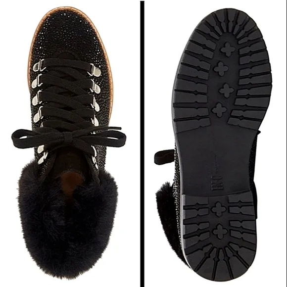 new w/o Box INC International Concepts Pravale 3 Lug Sole Lace-Up Bling Booties