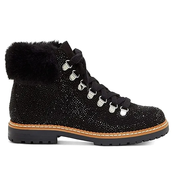 new w/o Box INC International Concepts Pravale 3 Lug Sole Lace-Up Bling Booties