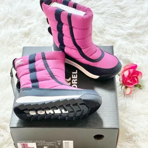 New w/tag SOREL LITTLE KIDS WHITNEY 2 PUFFY MID WP BOOTS. bright lavender &amp; navy