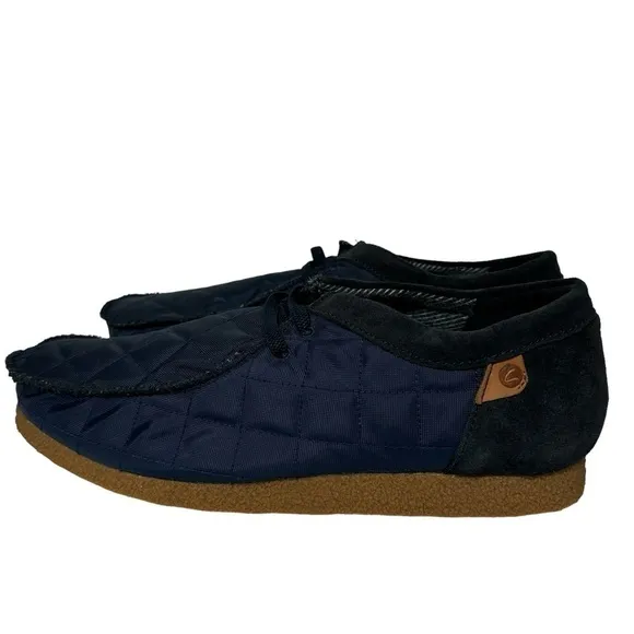 NIB Clarks Shacre II Step Moc Slip-On Suede Textile Loafers Blue Size 12 Wide