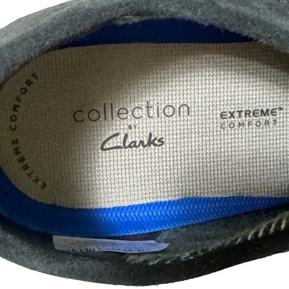 NIB Clarks Shacre II Step Moc Slip-On Suede Textile Loafers Blue Size 12 Wide