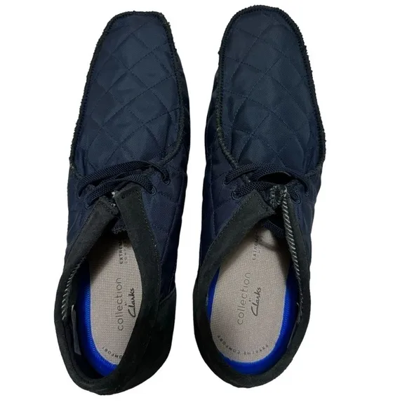 NIB Clarks Shacre II Step Moc Slip-On Suede Textile Loafers Blue Size 12 Wide