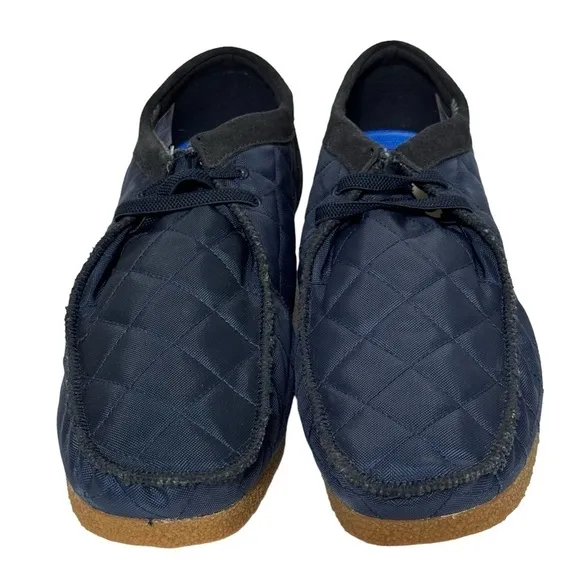 NIB Clarks Shacre II Step Moc Slip-On Suede Textile Loafers Blue Size 12 Wide