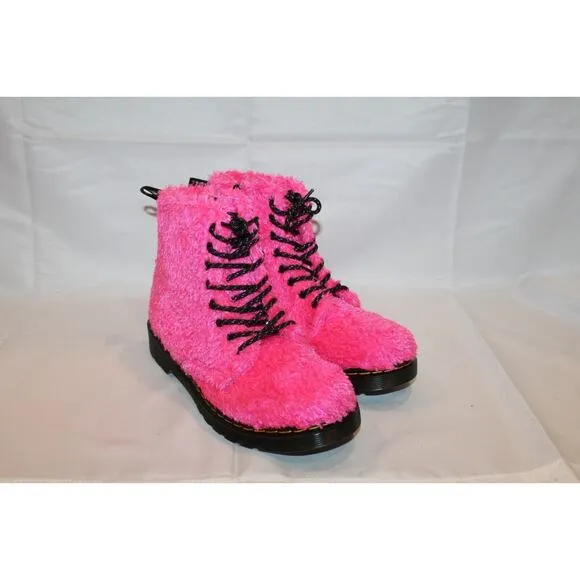 NIB Dr. Martens Junior 1460 Pascal Pink Tinsel Fur Lace Up Boots Size Youth 3‎
