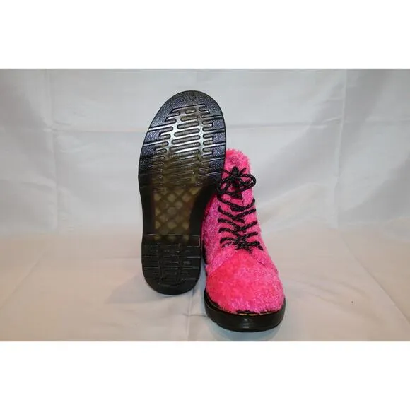 NIB Dr. Martens Junior 1460 Pascal Pink Tinsel Fur Lace Up Boots Size Youth 3‎