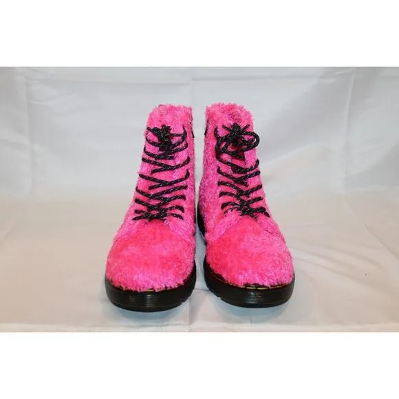 NIB Dr. Martens Junior 1460 Pascal Pink Tinsel Fur Lace Up Boots Size Youth 3‎