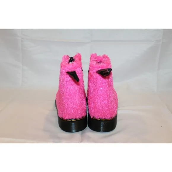 NIB Dr. Martens Junior 1460 Pascal Pink Tinsel Fur Lace Up Boots Size Youth 3‎