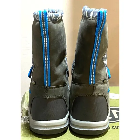 NIB KEEN Big Kids Sz 2 Snow Boots Winterport Neo Insulated Waterproof Grey Blue