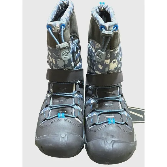NIB KEEN Big Kids Sz 2 Snow Boots Winterport Neo Insulated Waterproof Grey Blue