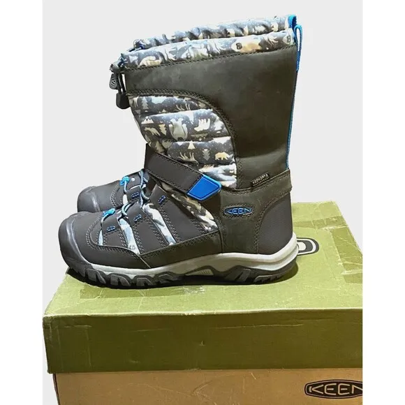 NIB KEEN Big Kids Sz 2 Snow Boots Winterport Neo Insulated Waterproof Grey Blue