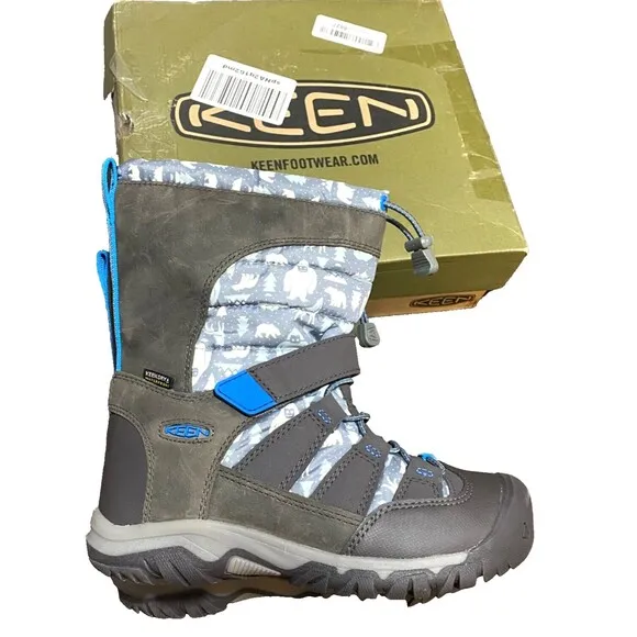 NIB KEEN Big Kids Sz 2 Snow Boots Winterport Neo Insulated Waterproof Grey Blue