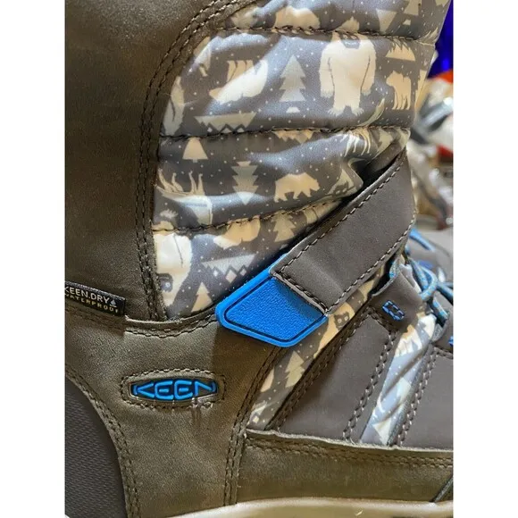 NIB KEEN Big Kids Sz 2 Snow Boots Winterport Neo Insulated Waterproof Grey Blue