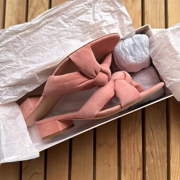 nib Loeffler Randall Elsie Suede Slide Sandals in Melon Pink - Size 8