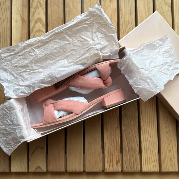 nib Loeffler Randall Elsie Suede Slide Sandals in Melon Pink - Size 8