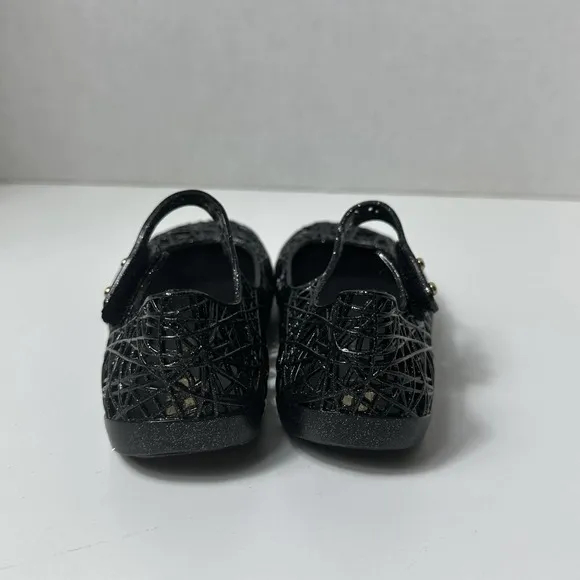 NIB Mini Melissa Campana Little Girls Black/Silver Glitter ZigZag Mary Jane Sz 9