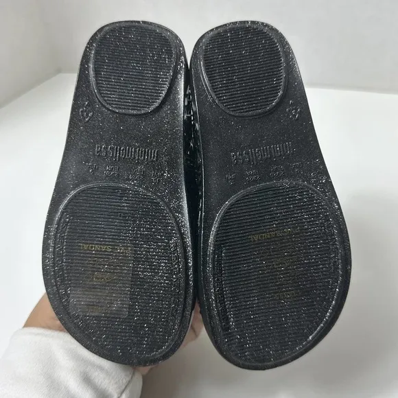 NIB Mini Melissa Campana Little Girls Black/Silver Glitter ZigZag Mary Jane Sz 9
