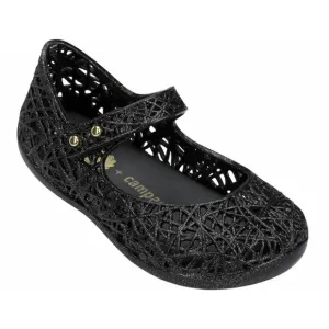 NIB Mini Melissa Campana Little Girls Black/Silver Glitter ZigZag Mary Jane Sz 9
