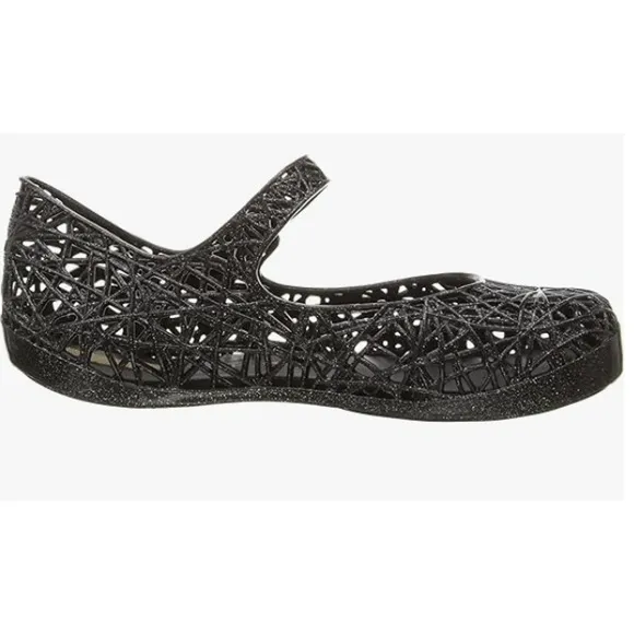 NIB Mini Melissa Campana Little Girls Black/Silver Glitter ZigZag Mary Jane Sz 9