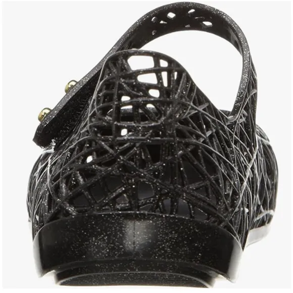 NIB Mini Melissa Campana Little Girls Black/Silver Glitter ZigZag Mary Jane Sz 9