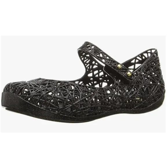 NIB Mini Melissa Campana Little Girls Black/Silver Glitter ZigZag Mary Jane Sz 9