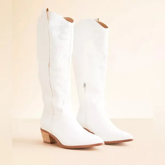 NIB Miracle Miles Boutique Womens White Inlay Faux Leather Western Boots 8.5