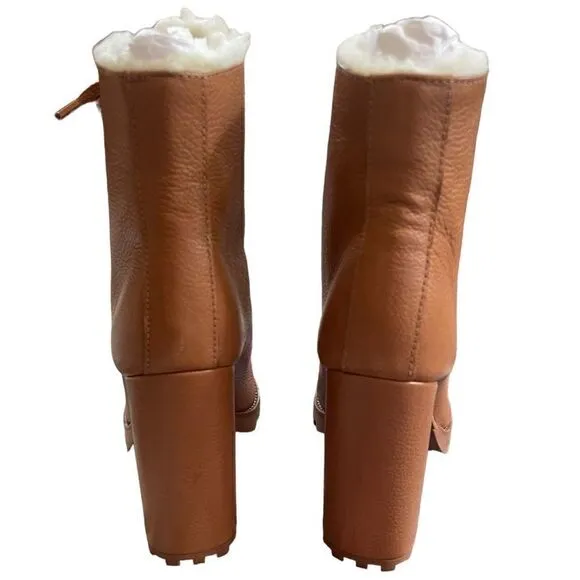 NIB Schutz Zhara Winter Leather Heeled Booties With Faux Fur Lining Size 8.5