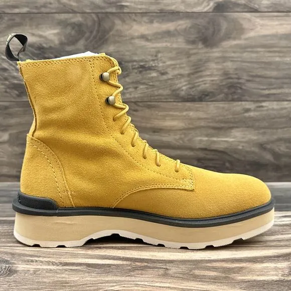 NIB Sorel Hi Line Lace 9.5 Waterproof Leather Lug Sole Combat Boots Geo Yellow