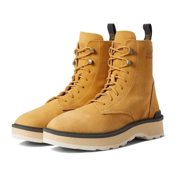 NIB Sorel Hi Line Lace 9.5 Waterproof Leather Lug Sole Combat Boots Geo Yellow
