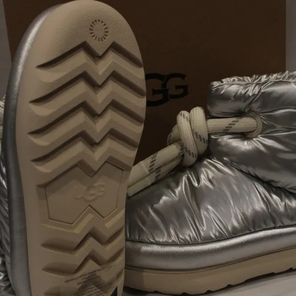 NIB‎ UGG PUFFER MINI WATERPROOF ANKLE TIE BOOTS SILVER 8