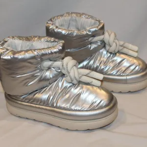 NIB‎ UGG PUFFER MINI WATERPROOF ANKLE TIE BOOTS SILVER 8