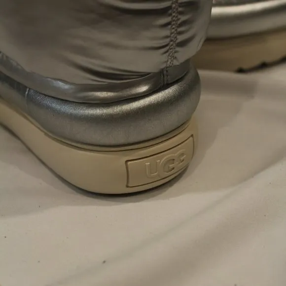 NIB‎ UGG PUFFER MINI WATERPROOF ANKLE TIE BOOTS SILVER 8
