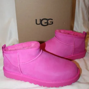 NIB‎ UGG ULTRA MINI SUEDE SHEARLING LINED ANKLE BOOTS CARNATION PINK
