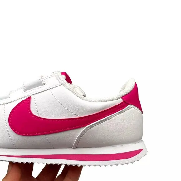 Nike Cortez Basic SL (PS) Youth Girls Slip-on Sneaker Size 2.5Y White Pink Shoes